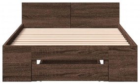 vidaXL Πλαίσιο Κρεβατιού με Συρτάρια Καφέ δρυς 90x190 εκ. Επεξ. Ξύλο