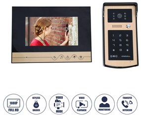 GloboStar® 86059 Σετ Θυροτηλεόρασης με Έγχρωμη Οθόνη Αφής 7" και Κάμερα 1080P HD &amp; 4 Επαγωγικά Κλειδιά για Ηλεκτρονικές Κλειδαριές - Μαύρο - Χρυσό
