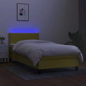 Κρεβάτι Boxspring με Στρώμα &amp; LED Πράσινο 100x200 εκ Υφασμάτινο - Πράσινο