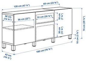 BESTÅ σύνθεση αποθήκευσης με συρτάρια με μαλακό κλείσιμο, 180x42x74 cm 291.956.53