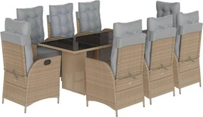 vidaXL Σετ Τραπεζαρίας Κήπου 9τεμ. Μικτό Μπεζ Συνθ. Ρατάν με Μαξιλάρια