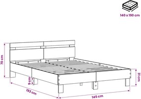 vidaXL Σκελετός Κρεβατιού Μαύρη Δρυς 140 x 190 cm Επεξεργασμένο ξύλο