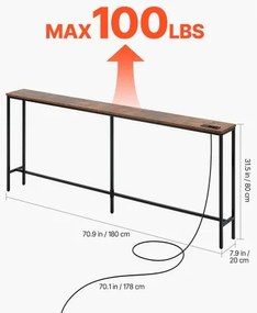 VEVOR Narrow Console Sofa Table Couch Table 70.9” for Entryway &amp; Living Room