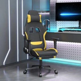 Καρέκλα Μασάζ Gaming Μαύρη/Κίτρινο Ύφασμα με Υποπόδιο - Κίτρινο