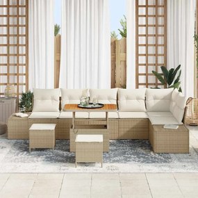 vidaXL Σετ Καναπέ Κήπου με μαξιλάρι 9 pcs Μπεζ Πολυ ράταν
