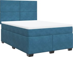 vidaXL Κρεβάτι Boxspring με Στρώμα Μπλε 140x200 εκ. Βελούδινο