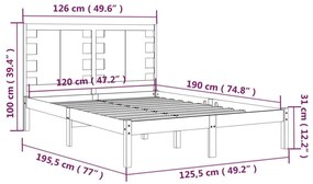 Πλαίσιο Κρεβατιού 120 x 190 εκ. από Μασίφ Ξύλο Small Double - Καφέ