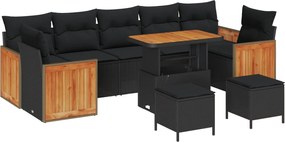 vidaXL Σετ Καναπέ Κήπου με μαξιλάρι 10 pcs Μαύρο