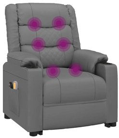 vidaXL Πολυθρόνα Μασάζ Ανακλινόμενη Γκρι Συνθετικό Δέρμα