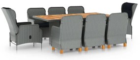 vidaXL Τραπεζαρία Εξ. Χώρου 9 τεμ Ανοιχτό Γκρι Συνθ. Ρατάν & Μαξιλάρια
