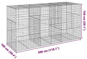 Συρματοκιβώτιο με Κάλυμμα 300x100x150εκ από Γαλβανισμένο Χάλυβα - Ασήμι