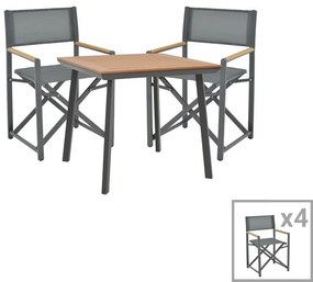 Mabu-Synergy dining table set of 5 anthracite aluminum and plywood in natural color 80x80x74cm 80x80x74 εκ.