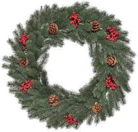 HOMCOM Στεφάνι πεύκου Στεφάνι πόρτας Χριστουγεννιάτικο στεφάνι Πίσω με θηλιά ανάρτησης PE Πράσινο Ø60 x 8 cm