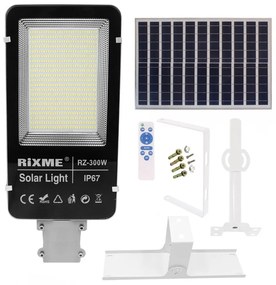 Led Αδιάβροχο Ηλιακό Φωτιστικό Δρόμου 300W 50400LM με Βάση Στήριξης και Τηλεχειριστήριο Rixme RZ-300W