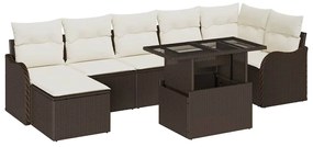 vidaXL 8 Τεμαχίων Καναπέδες Κήπου Με Μαξιλάρια Καφέ Πολυ Ράττον