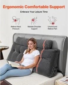 VEVOR Headboard Pillow Queen Wedge Headboard Pillow with 2 Pockets &amp; Headrests