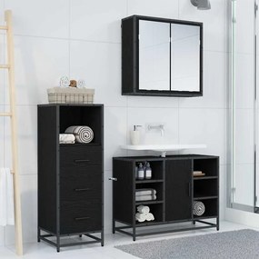 vidaXL Σετ Επίπλων Μπάνιου με ράφι 3 pcs Μαύρη Οξυά Επεξεργασμένο ξύλο
