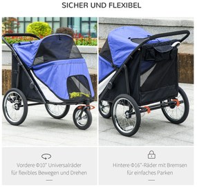 PawHut Καρότσι σκύλου, αναδιπλούμενο, ανακλινόμενο, μαξιλάρι ύπνου, ατσάλινο πλαίσιο, Μπλε/Μαύρο