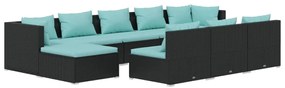 vidaXL Σαλόνι Κήπου Σετ 10 Τεμαχίων Μαύρο Συνθετικό Ρατάν με Μαξιλάρια