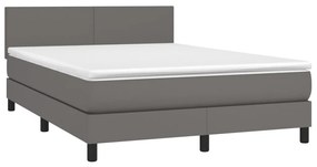 vidaXL Κρεβάτι Boxspring με Στρώμα & LED Γκρι 140x190 εκ. Συνθ. Δέρμα