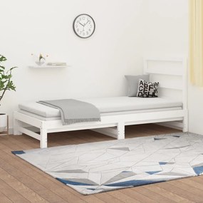 3108303 vidaXL Καναπές Κρεβάτι Συρόμενος Λευκός 2x(90x200) εκ. Μασίφ Πεύκο Λευκό, 1 Τεμάχιο