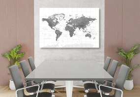 Εικόνα στο φελλό ενός πανέμορφου παγκόσμιου χάρτη σε ασπρόμαυρο - 120x80