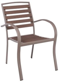 WOODWELL SERRANO Πολυθρόνα Κήπου Μέταλλο Βαφή Sand Beige, Polywood Καρυδί, Στοιβαζόμενη 56x64x88cm Ε6892,1