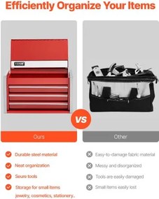VEVOR Tool Box 8.6-inch Portable Metal Tool Box 3 Drawers Tool Organizer Red