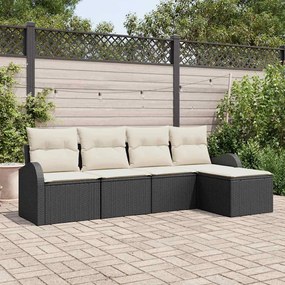 vidaXL Σετ Καναπέ Κήπου με μαξιλάρι 5 pcs Μαύρο και λευκό Πολυ ράταν
