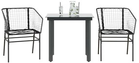 vidaXL Σετ Τραπεζαρίας Κήπου 3 Τεμαχίων Μαύρο Συνθετικό Ρατάν/Γυαλί