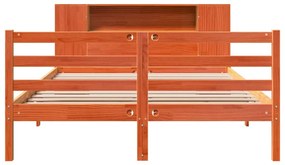 Κρεβάτι Βιβλιοθήκη Χωρίς Στρώμα 140x190 εκ Μασίφ Ξύλο Πεύκου - Καφέ