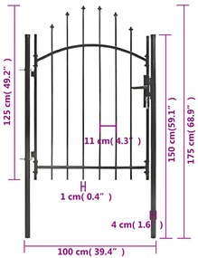 vidaXL Καγκελόπορτα Μαύρη 1 x 1,75 μ. Ατσάλινη