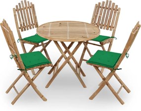 vidaXL Σετ Τραπεζαρίας Εξ. Χώρου Πτυσσόμενο 5 τεμ. Μπαμπού &amp; Μαξιλάρια