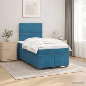 vidaXL Κρεβάτι box spring με στρώμα Μπλε 120 x 200 cm Βελούδο