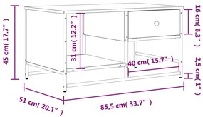 Τραπεζάκι Σαλονιού Καπνιστή Δρυς 85,5x51x45 εκ. Επεξεργ. Ξύλο - Καφέ