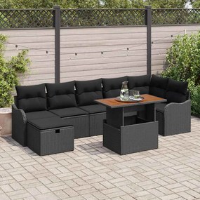 vidaXL Σετ Καναπέ Κήπου με μαξιλάρι 8 pcs Μαύρο Πολυ ράταν