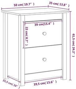 Κομοδίνα 2 τεμ. Μελί 50 x 35 x 61,5 εκ. από Μασίφ Ξύλο Πεύκου - Καφέ