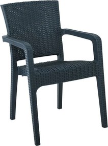 LORA Πολυθρόνα Κήπου Στοιβαζόμενη, PP (Rattan Look) Απόχρωση Ανθρακί   1τμχ