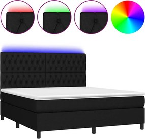 vidaXL Κρεβάτι Boxspring με Στρώμα &amp; LED Μαύρο 180x200 εκ. Υφασμάτινο