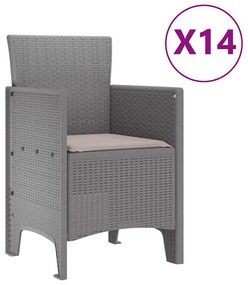 vidaXL Σέτ φαγητού για κήπο 15 pcs Ανοιχτό γκρι Rattan Polt