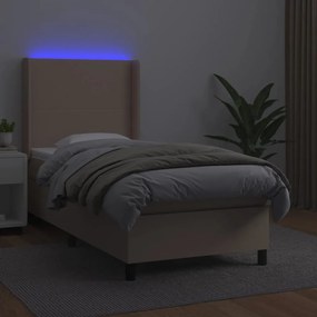 vidaXL Κρεβάτι Boxspring Στρώμα&amp;LED Καπουτσίνο 90x200 εκ. Συνθ. Δέρμα