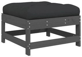 vidaXL Υποπόδιο Κήπου Γκρι από Μασίφ Ξύλο Πεύκου με Μαξιλάρι