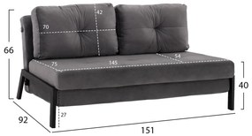 Καναπές - Κρεβάτι C3079.11 2θέσιος Βελούδο Γκρί 151x92x66Υ εκ. 151x92x66 εκ.