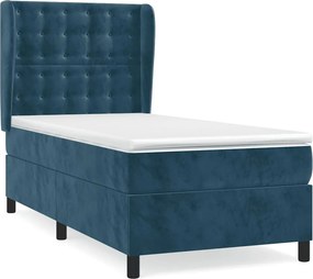 vidaXL Κρεβάτι Boxspring με Στρώμα Σκούρο Μπλε 100x200 εκ. Βελούδινο
