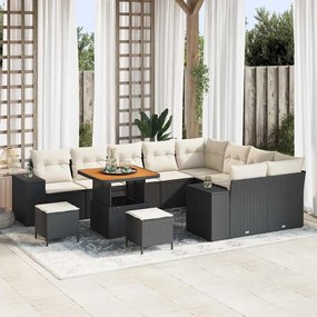 vidaXL Σετ Καναπέ Κήπου Ρυθμιζόμενο ύψος 12 pcs Μαύρο συνθετικό ρατάν