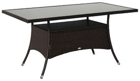 Outsunny Τραπέζι Κήπου Γυάλινο Τραπέζι Τραπεζαρίας Έπιπλα Κήπου Τραπέζι, Πολυρατάν+Ασφαλές Γυαλί, Καφέ+Μαύρο, 150x85x74cm