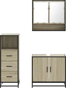 vidaXL Σετ Επίπλων Μπάνιου 3 Τεμαχίων Sonoma Δρυς Επεξεργασμένο Ξύλο