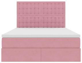 vidaXL Κρεβάτι με αποθηκευτικό χώρο και LED Ροζ 140 x 190 cm Βελούδο