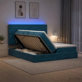 vidaXL LED Κρεβάτι αποθήκευσης με στρώμα Σκούρο Μπλε 200 x 200 cm