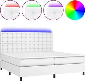 vidaXL Κρεβάτι Boxspring με Στρώμα &amp; LED Λευκό 200x200 εκ. Συνθ. Δέρμα